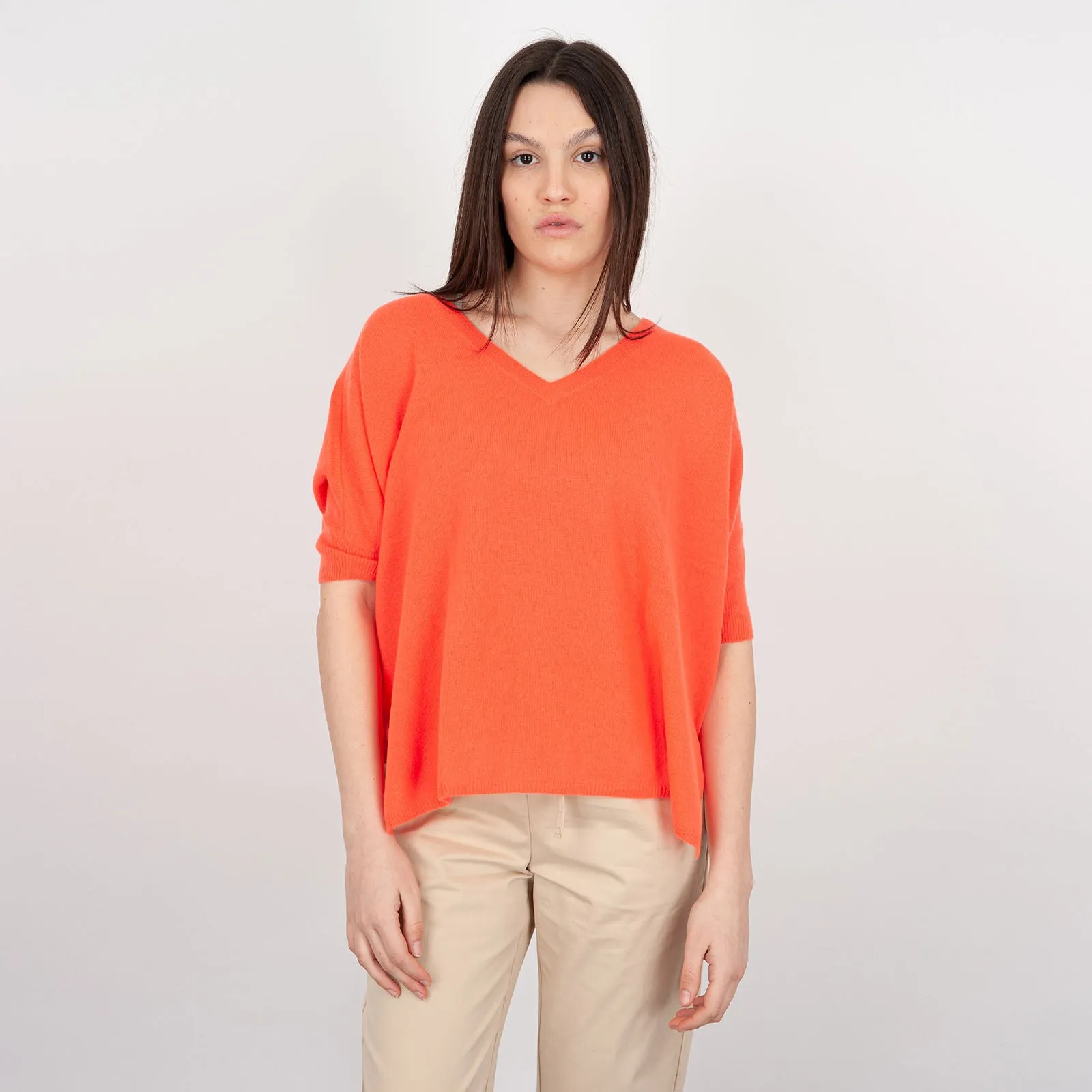 Absolut Cashmere Maglia Poncho Scollo V Lana Corallo