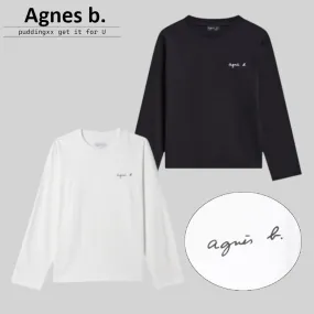 Agnes b  |Crew Neck Street Style Long Sleeves Plain Cotton Logo