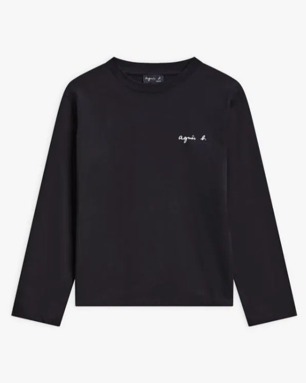 Agnes b  |Crew Neck Street Style Long Sleeves Plain Cotton Logo