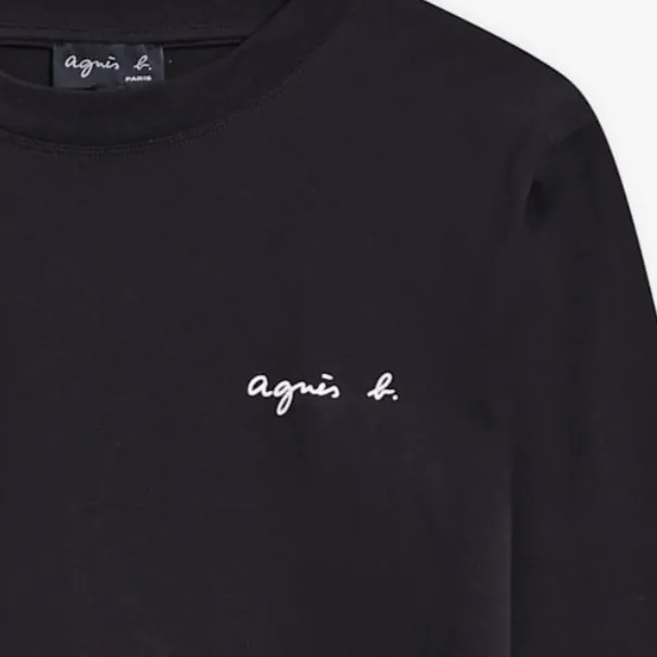 Agnes b  |Crew Neck Street Style Long Sleeves Plain Cotton Logo