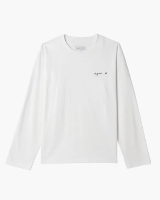 Agnes b  |Crew Neck Street Style Long Sleeves Plain Cotton Logo