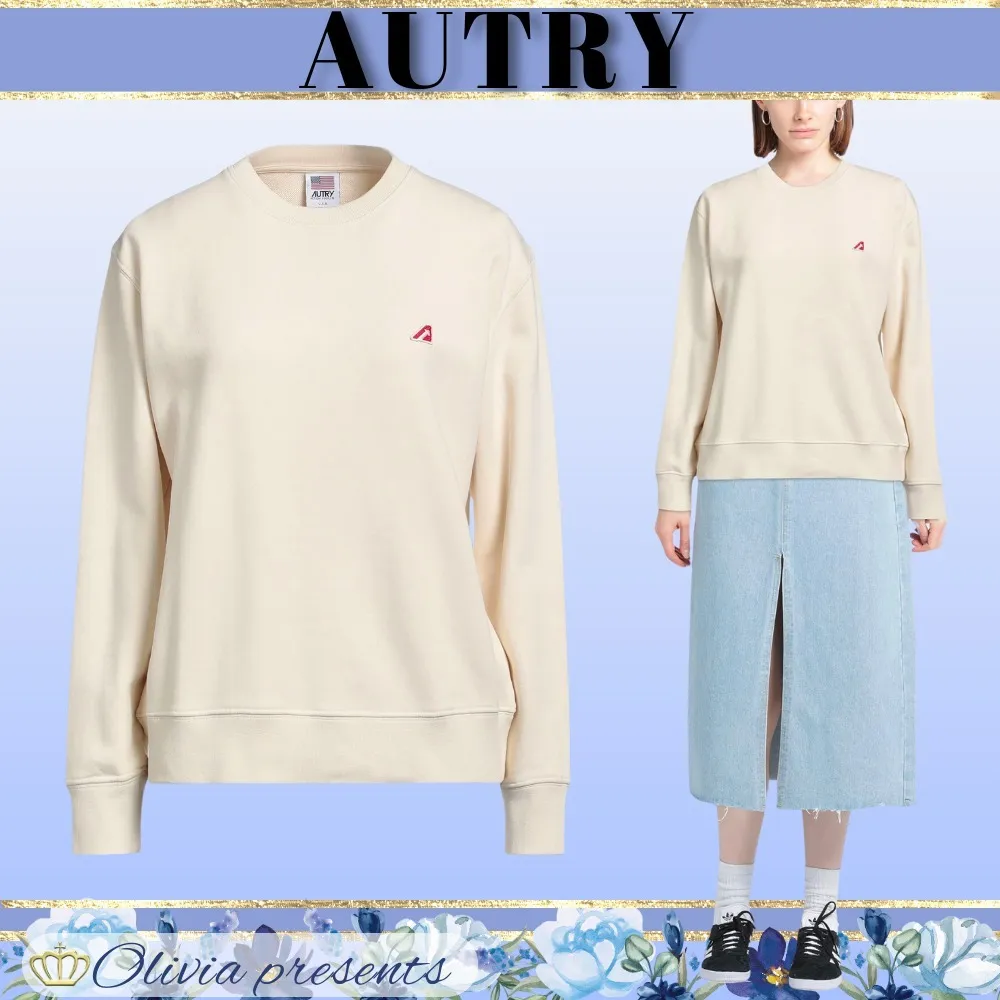 AUTRY  |Crew Neck Street Style Long Sleeves Plain Cotton Logo