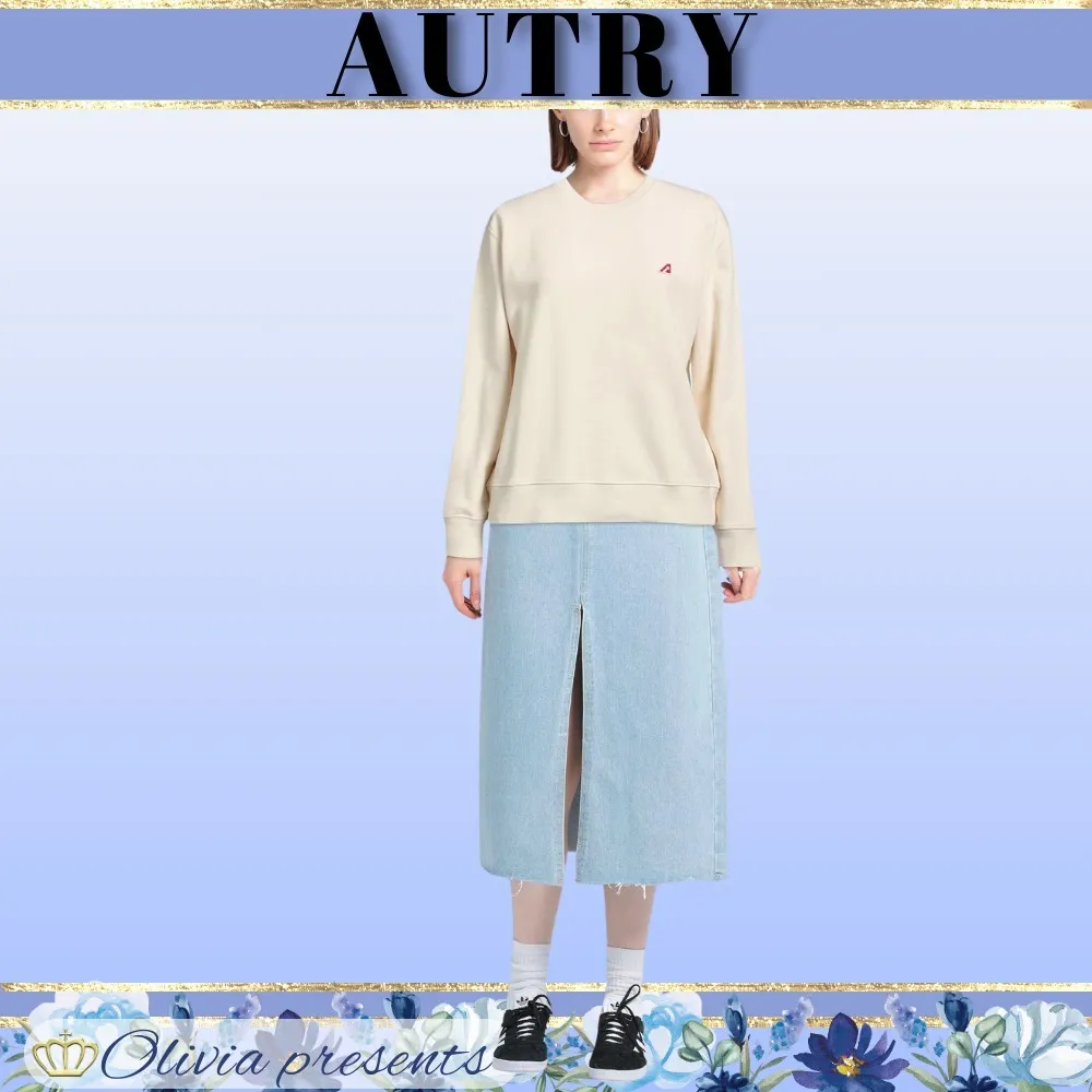 AUTRY  |Crew Neck Street Style Long Sleeves Plain Cotton Logo