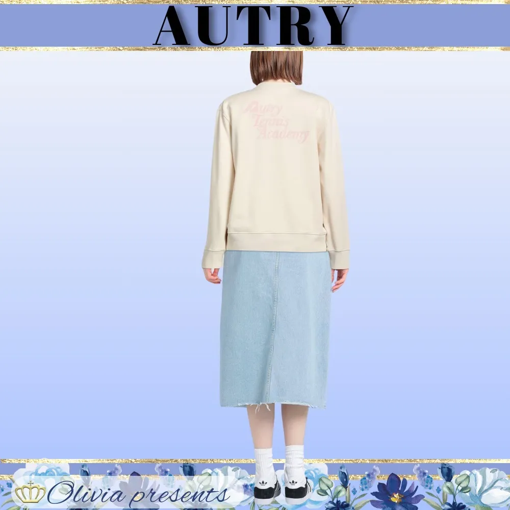 AUTRY  |Crew Neck Street Style Long Sleeves Plain Cotton Logo