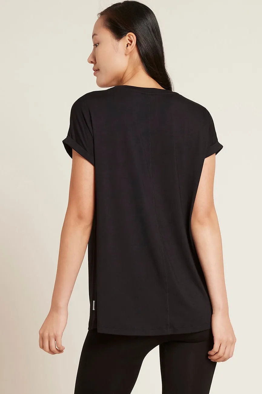 Bamboo Downtime Roll Sleeve Lounge Top - Black