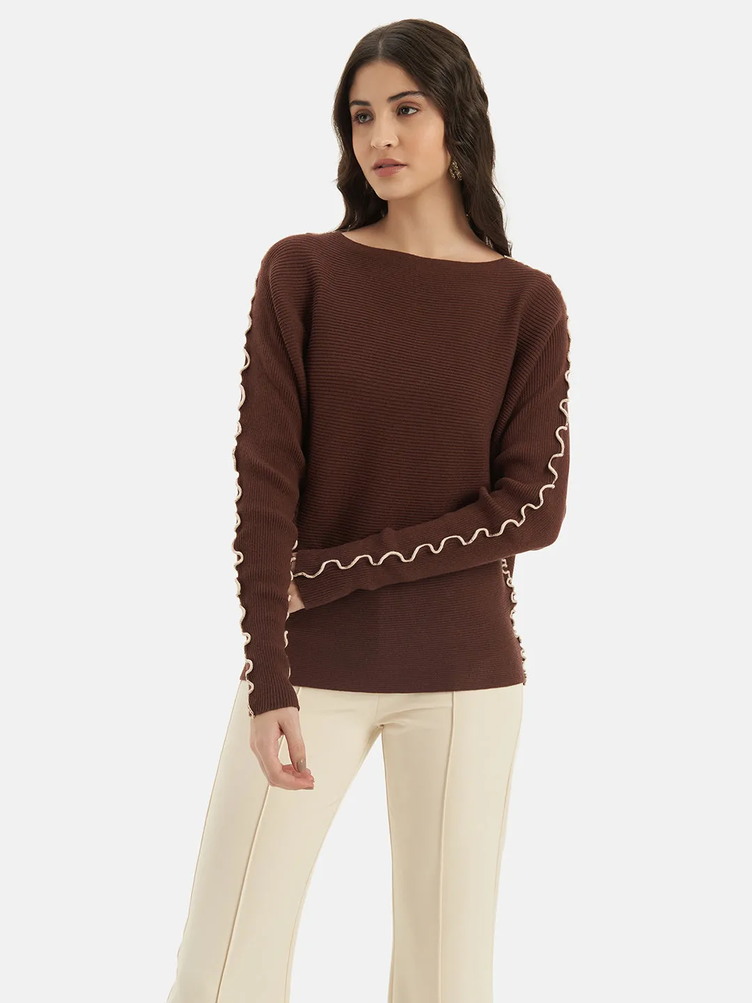 Batwing Pullover With Lettuce Hem