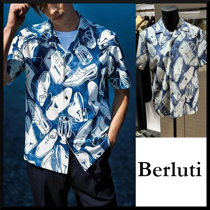 Berluti  |Button-down Silk Short Sleeves Luxury Shirts