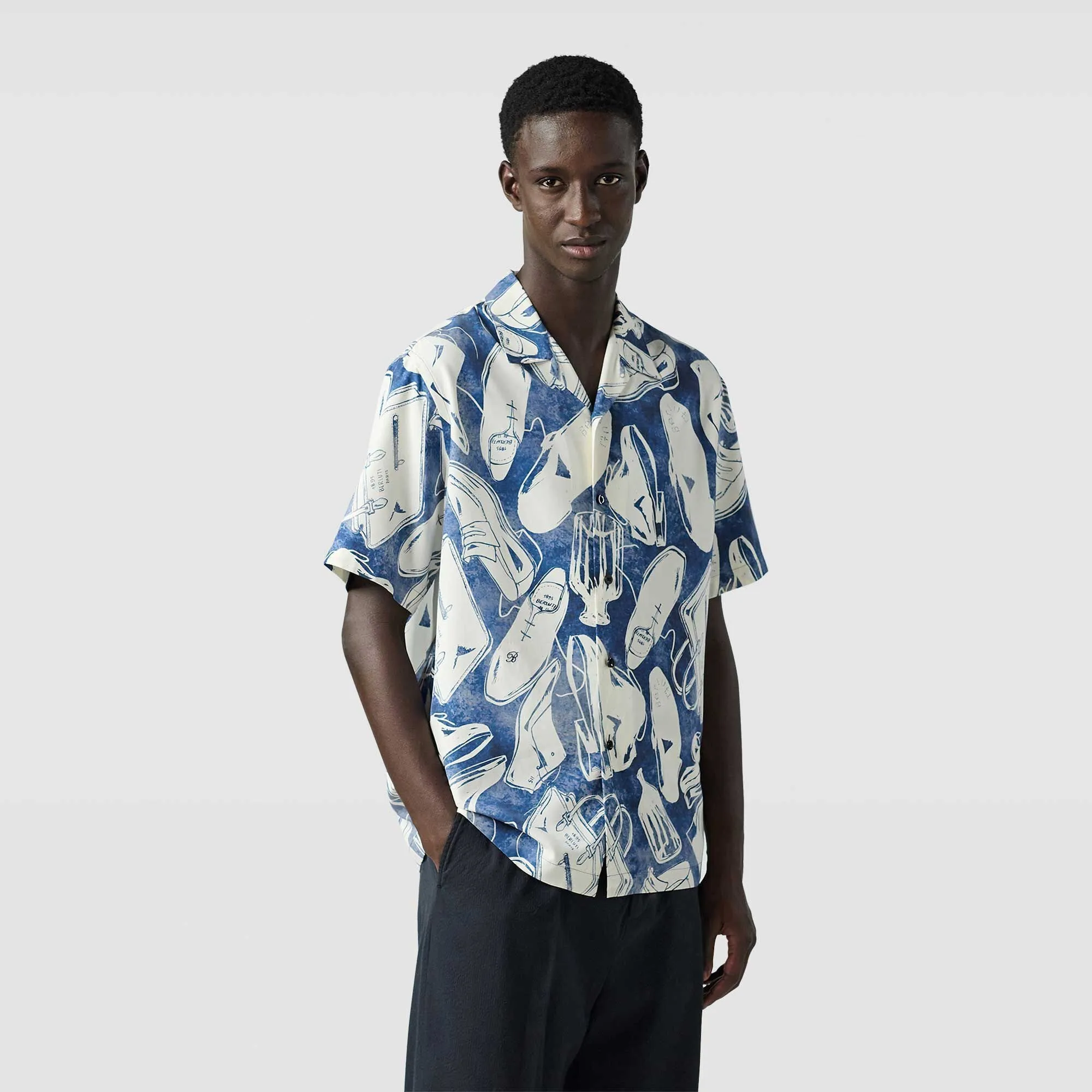 Berluti  |Button-down Silk Short Sleeves Luxury Shirts