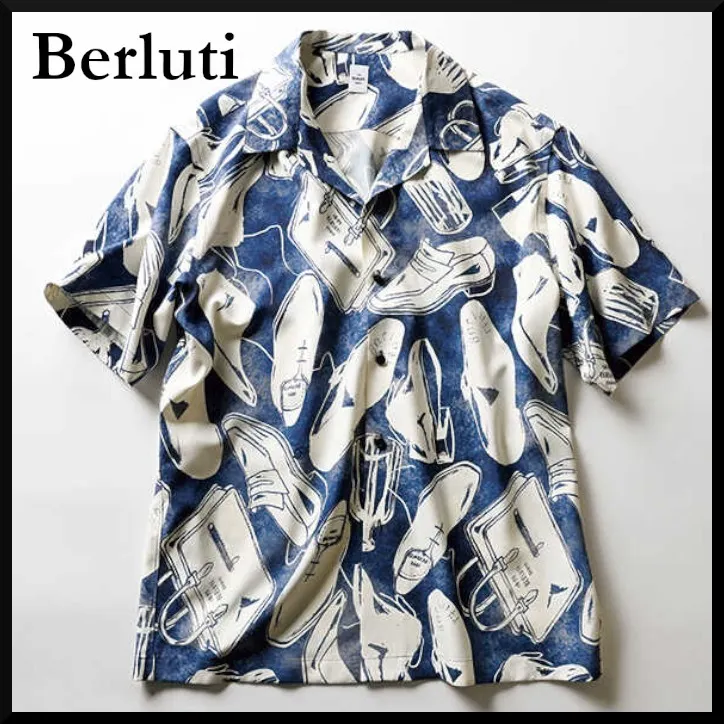 Berluti  |Button-down Silk Short Sleeves Luxury Shirts