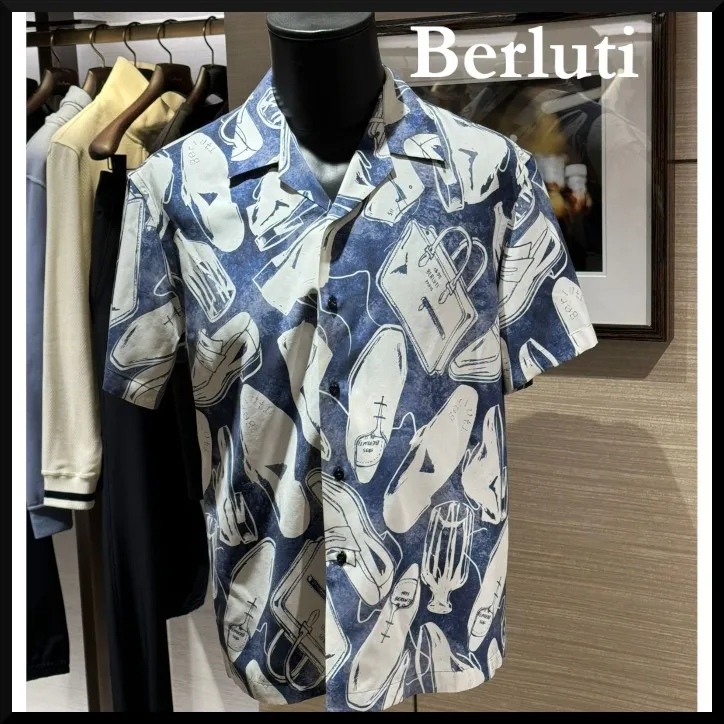 Berluti  |Button-down Silk Short Sleeves Luxury Shirts