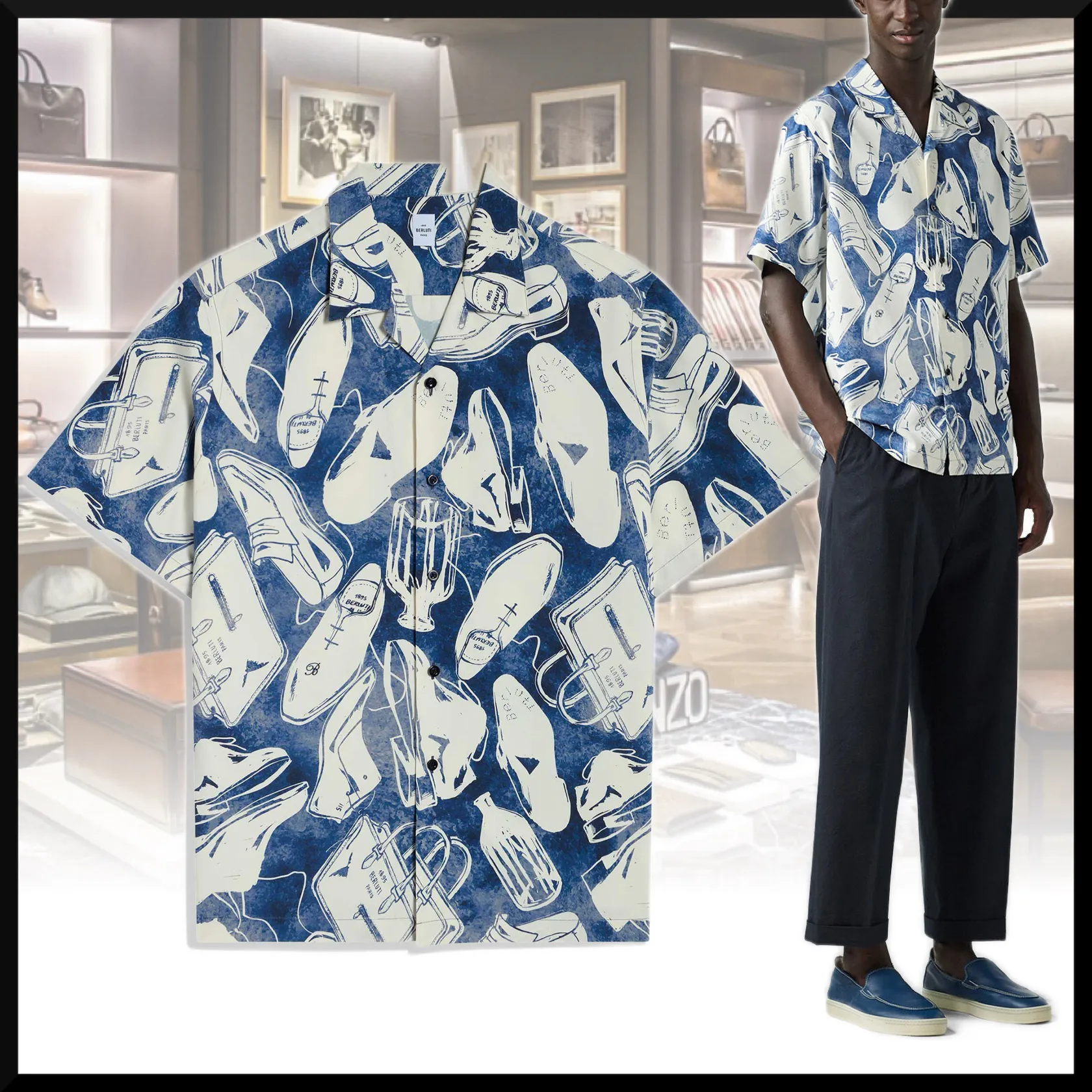 Berluti  |Button-down Silk Short Sleeves Luxury Shirts