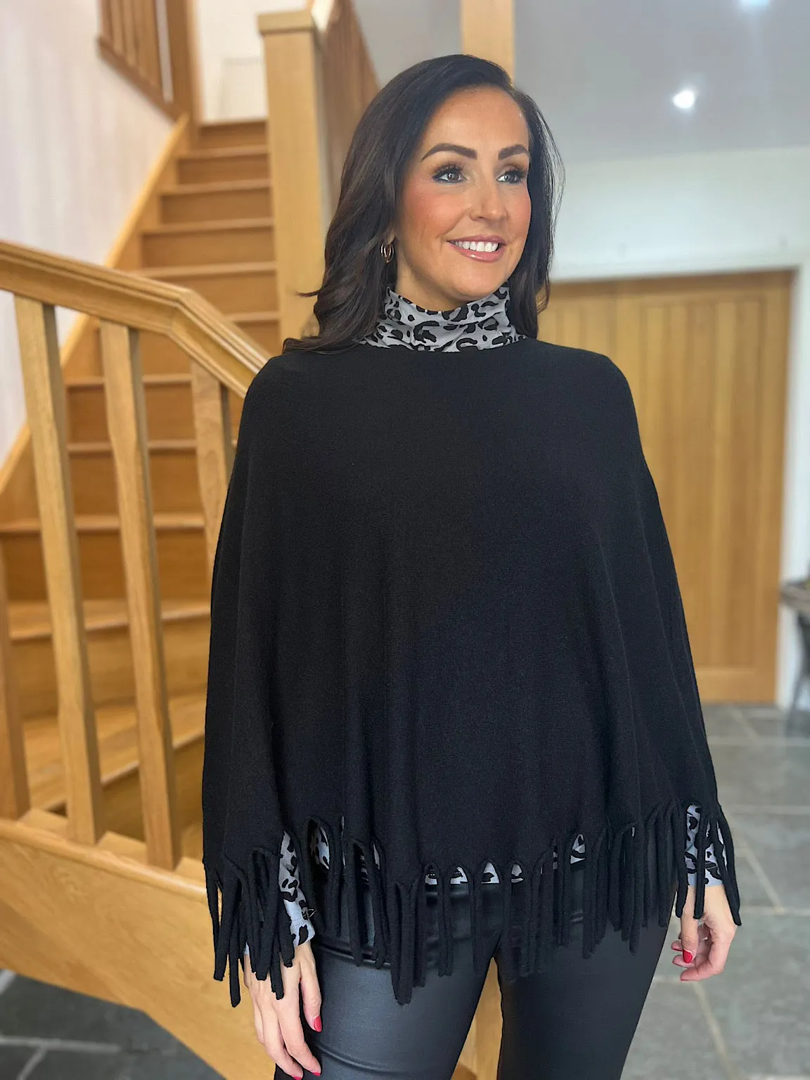 Black Tasselled Poncho Libby