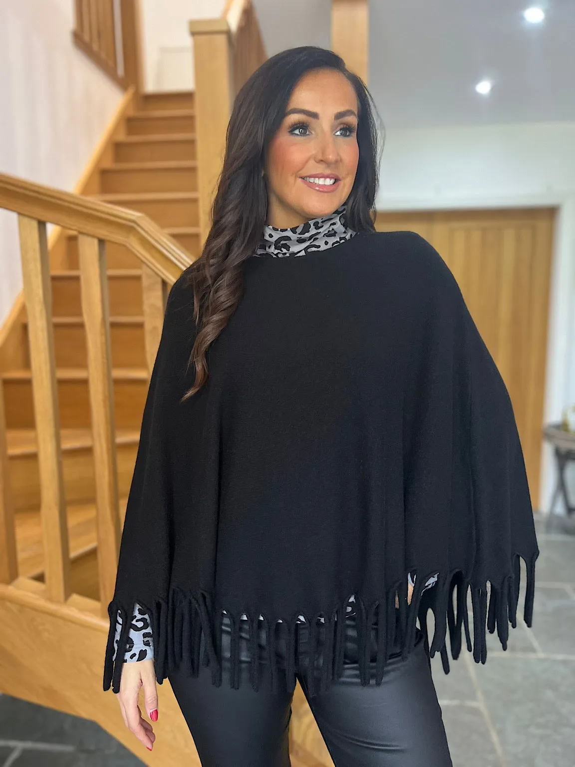 Black Tasselled Poncho Libby