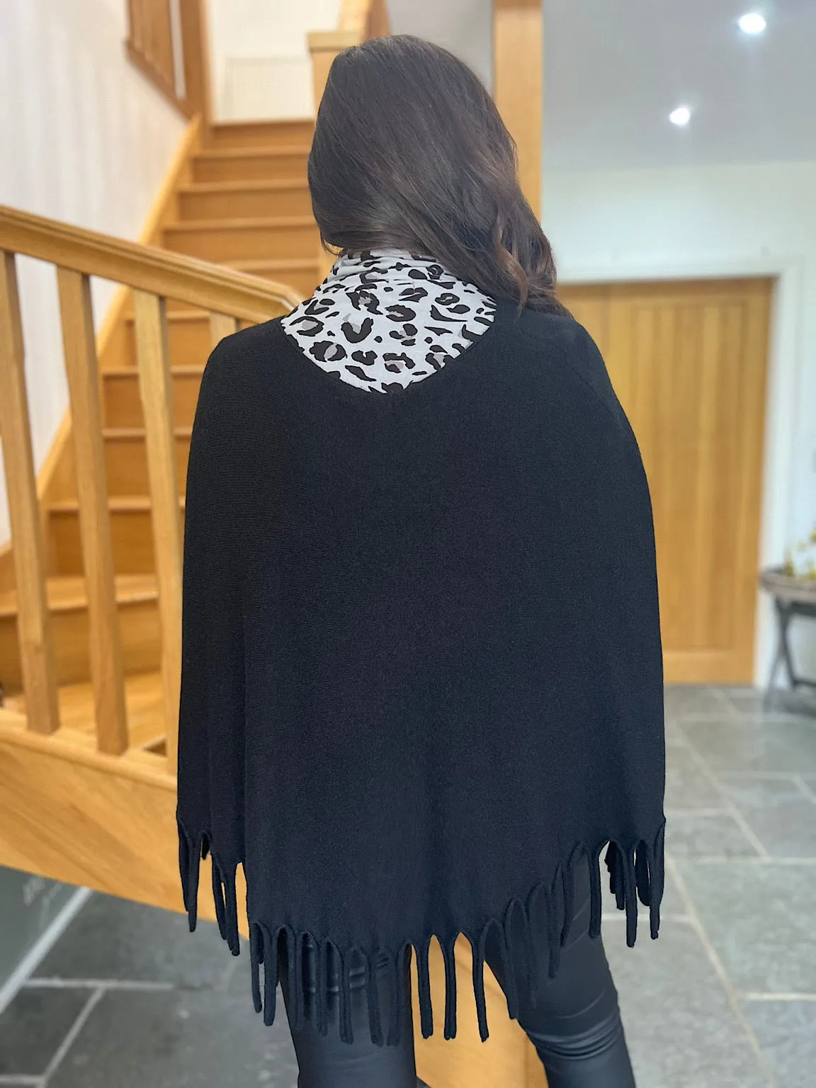 Black Tasselled Poncho Libby