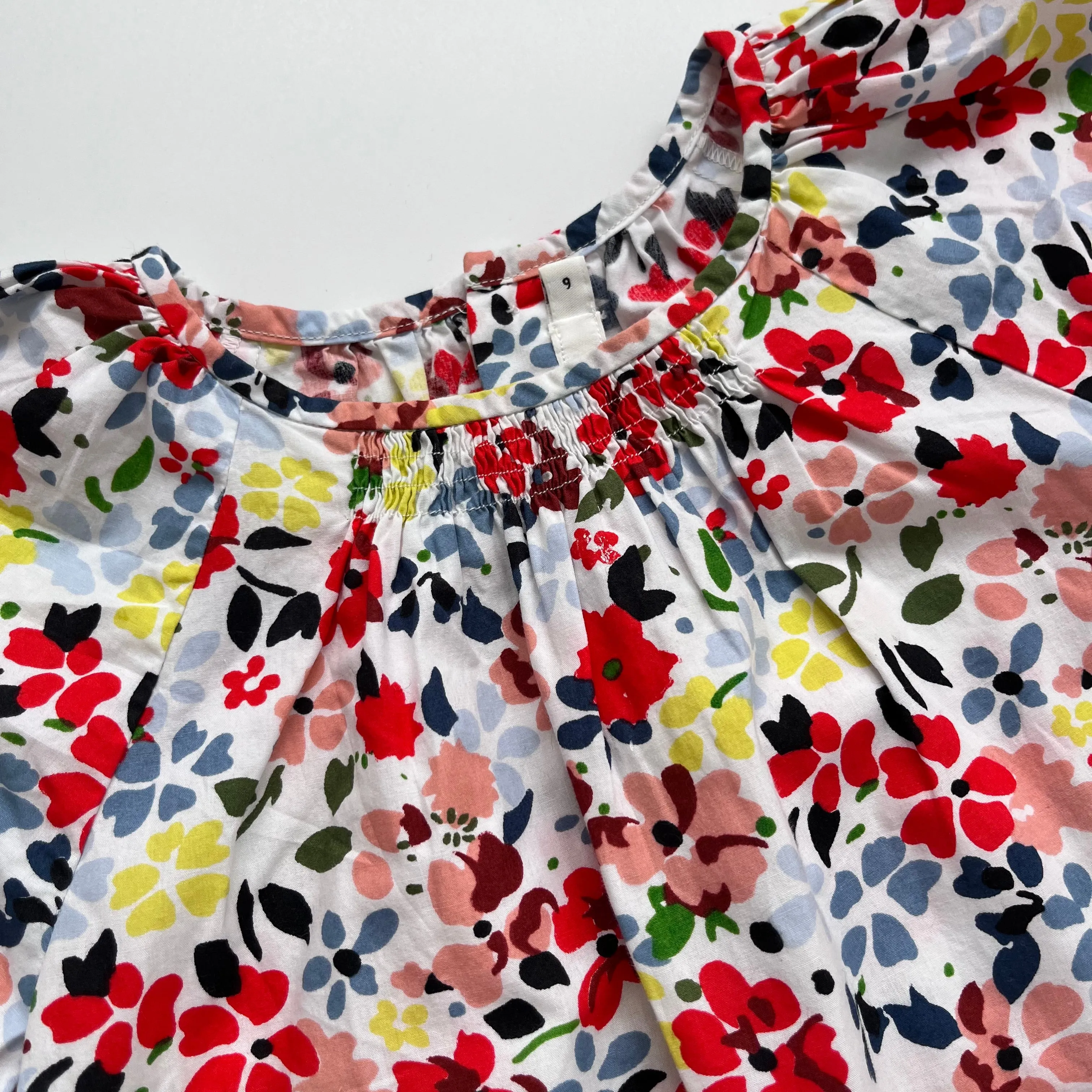 Bonpoint Red Floral Print Top With Puff Sleeves: 6 Years