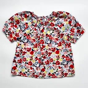 Bonpoint Red Floral Print Top With Puff Sleeves: 6 Years