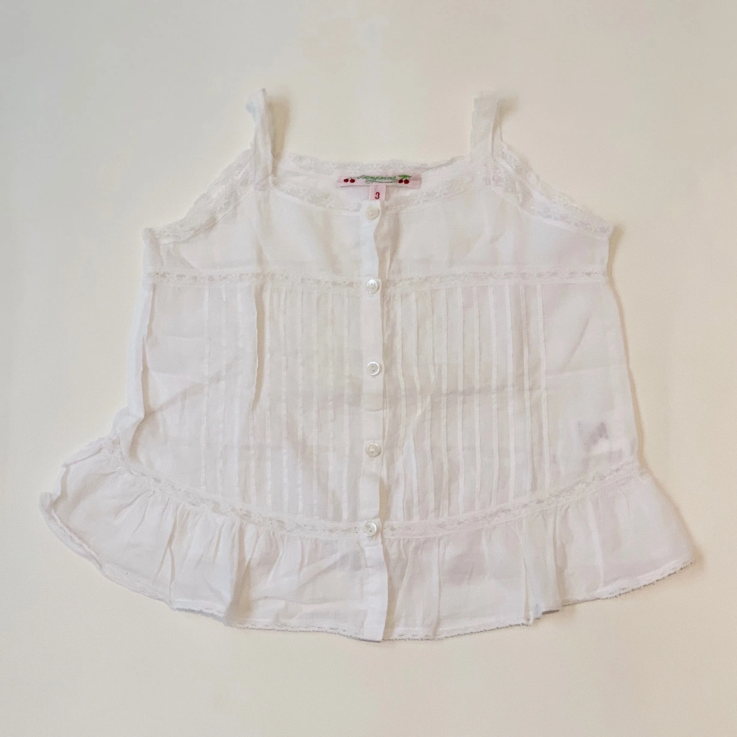 Bonpoint White Cotton Pintuck Summer Blouse With Lace Trim : 3 Years