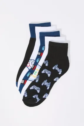 Boys Gamer Quarter Socks (5 Pack)