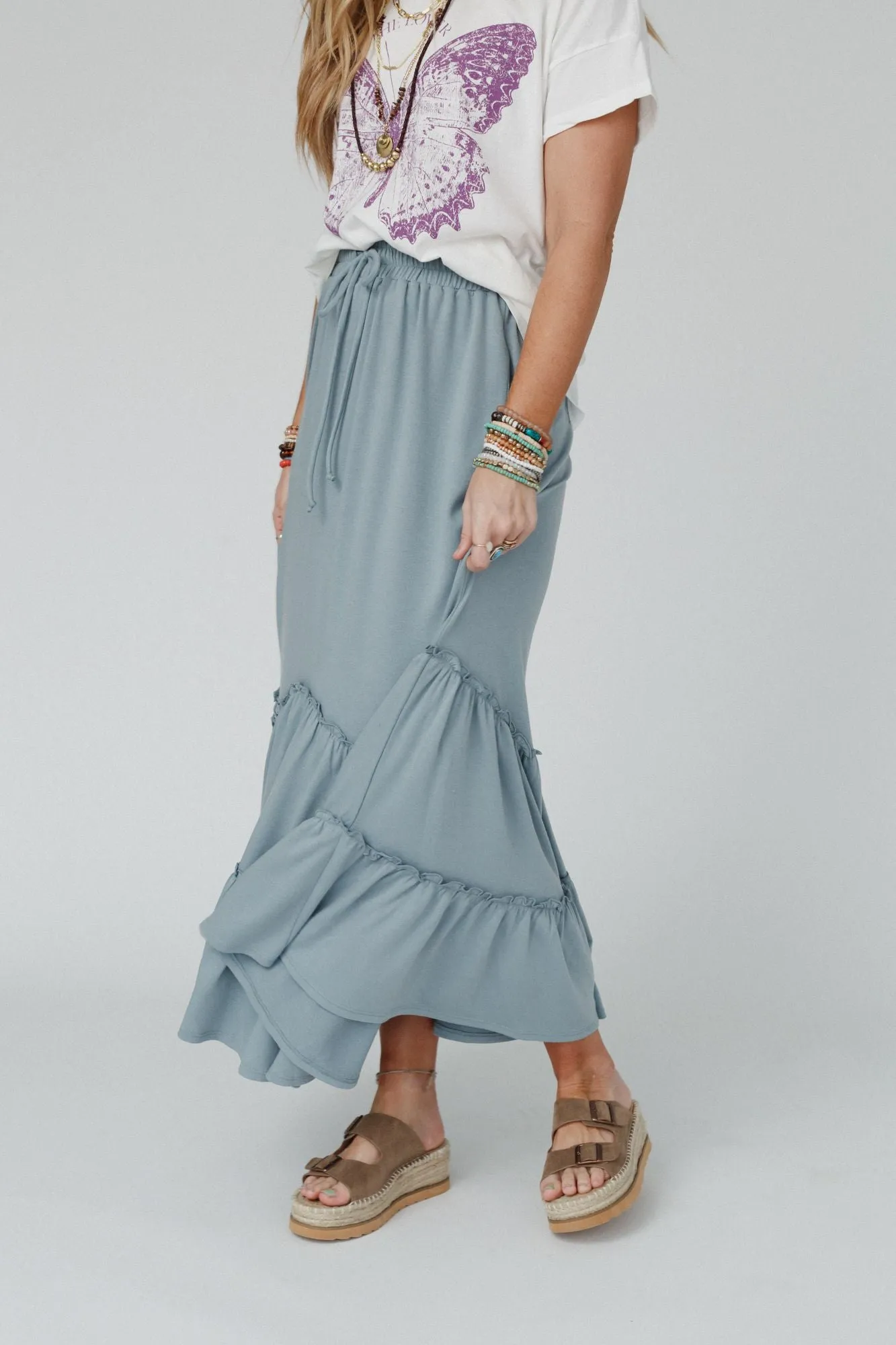 Bunches Of Love Tiered Maxi Skirt - Electric Blue