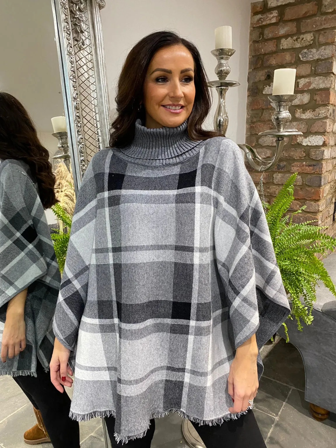 Checked Roll Neck Poncho Ruthie