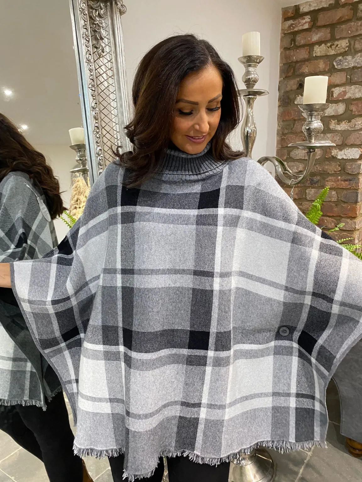 Checked Roll Neck Poncho Ruthie