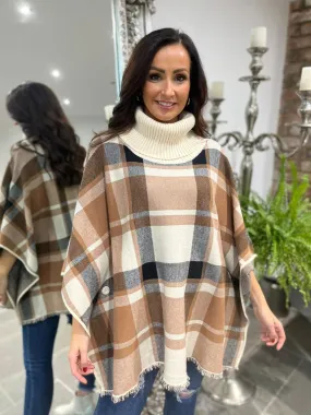 Checked Roll Neck Poncho Ruthie