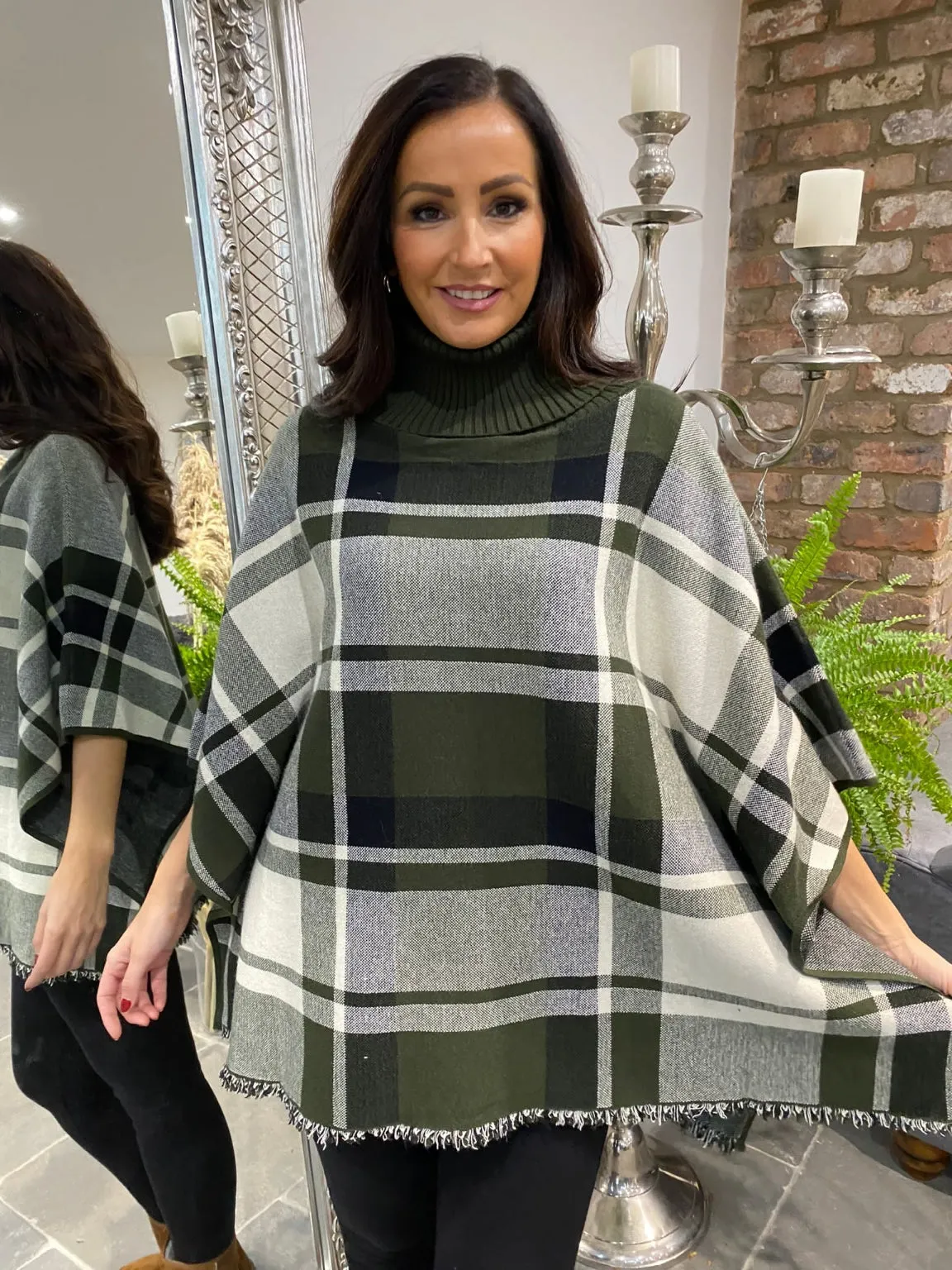 Checked Roll Neck Poncho Ruthie