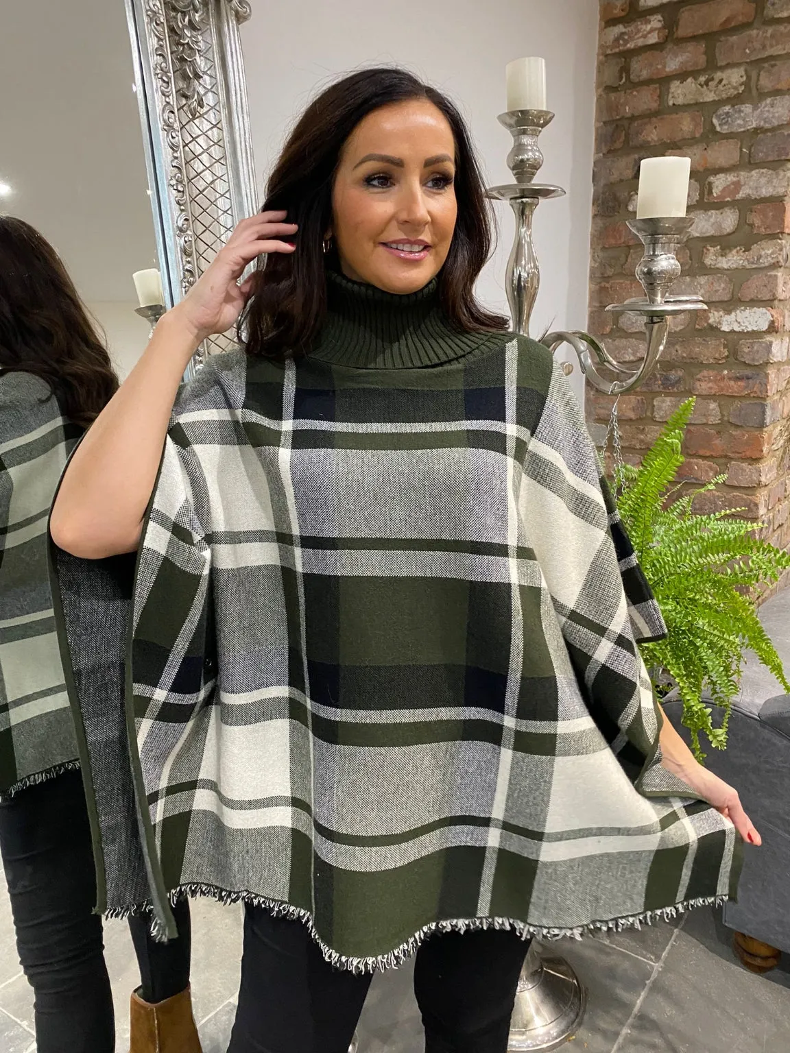 Checked Roll Neck Poncho Ruthie