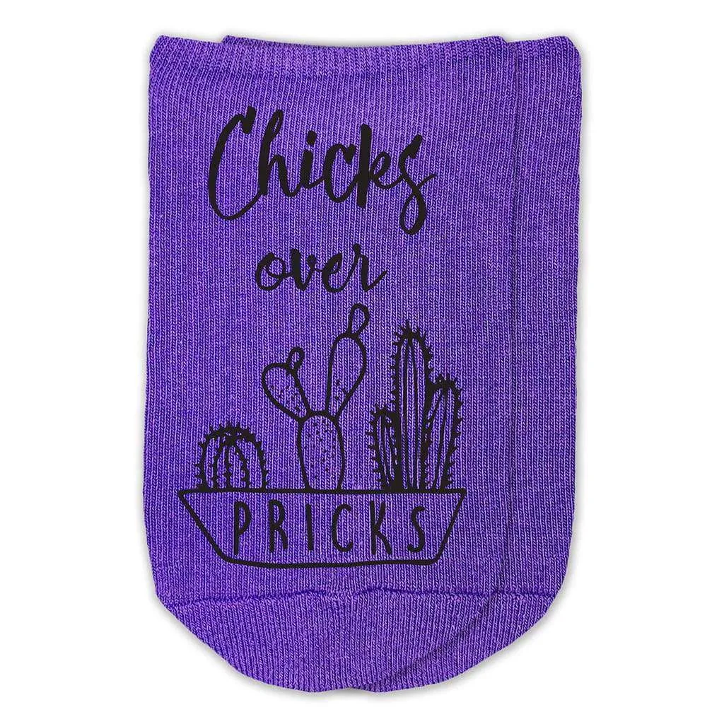 Chicks Over Pricks - Funny Saying on Ladies No Show Socks