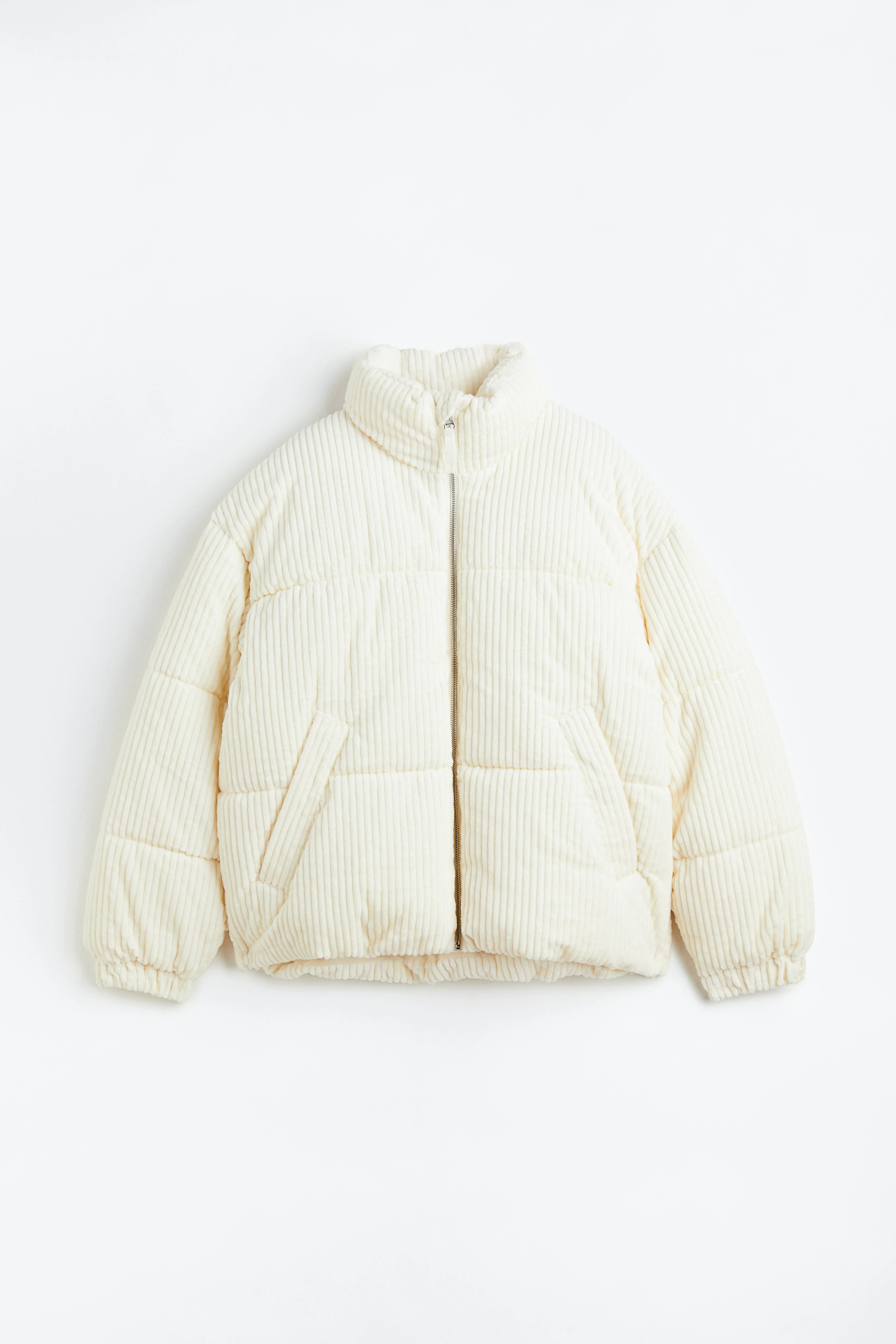 Corduroy puffer jacket - Long sleeve - Regular length - White - Men | H&M GB