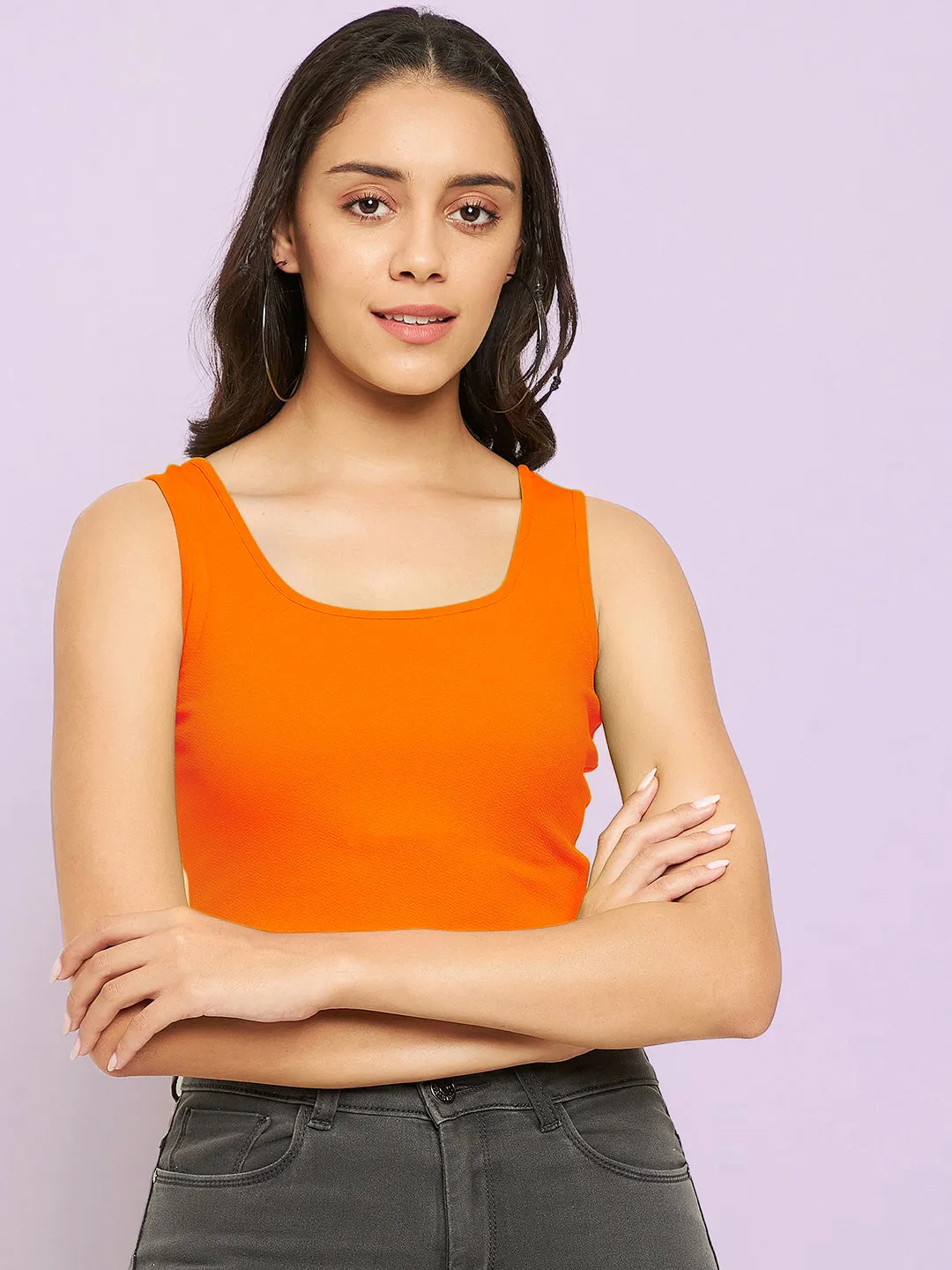 Cotton Stretchable Basic Round Neck Crop Top