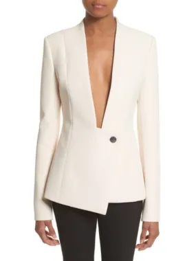 CUSHNIE ET OCHS Womens Ivory Lined Asymmetric Closure Wear To Work Blazer Jacket