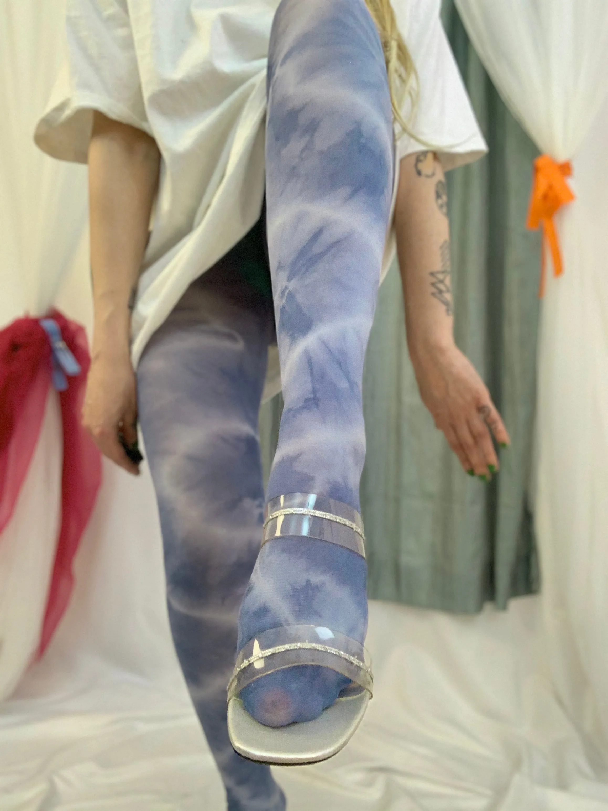 Denim tie dye tights