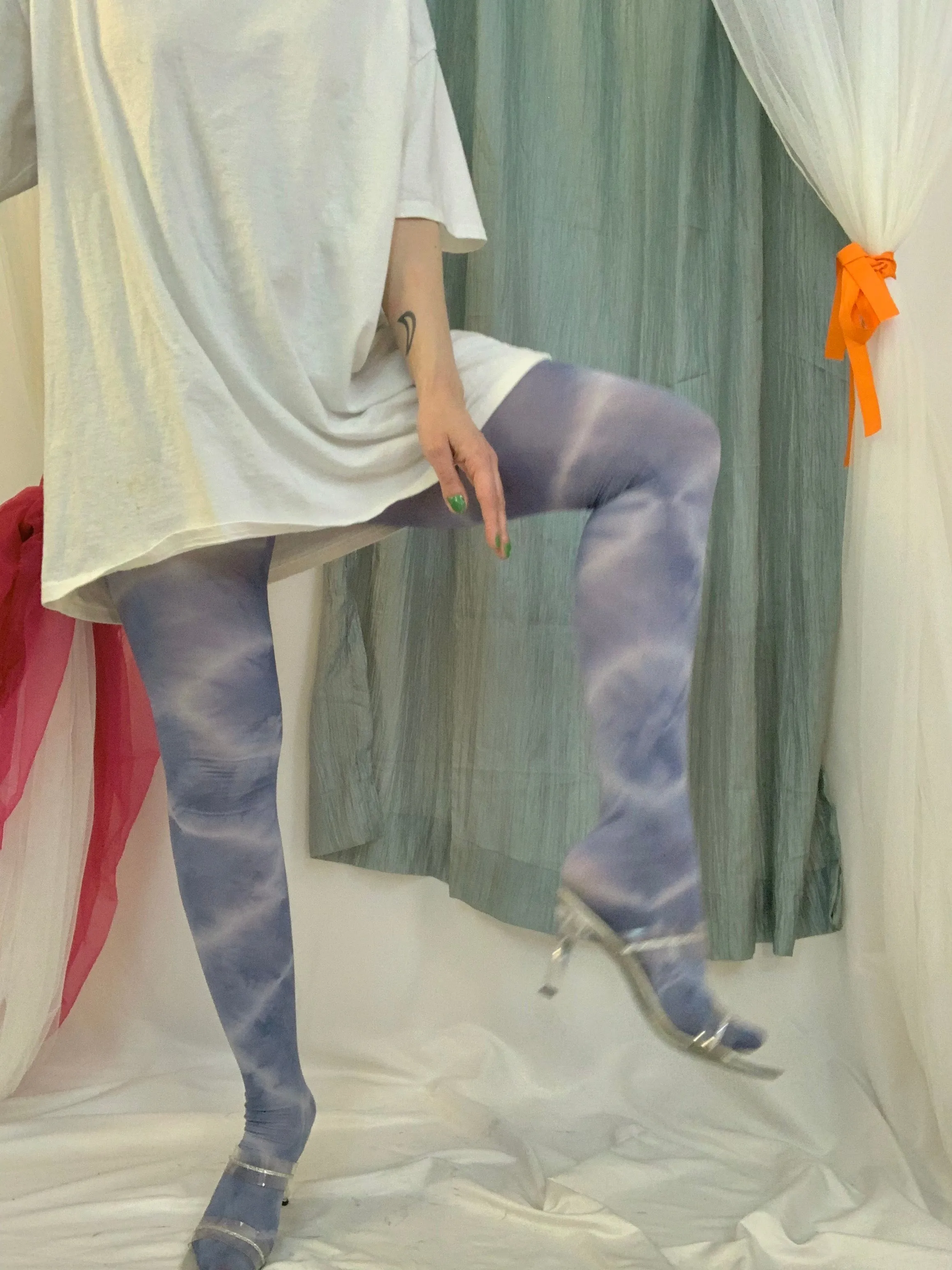 Denim tie dye tights