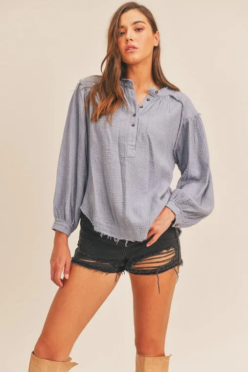 Distressed Button Down Top