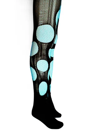 Double layered tattered & torn turquoise | Black fishnet tights