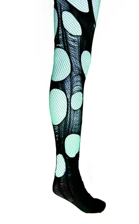 Double layered torn emerald green | Black fishnet tights