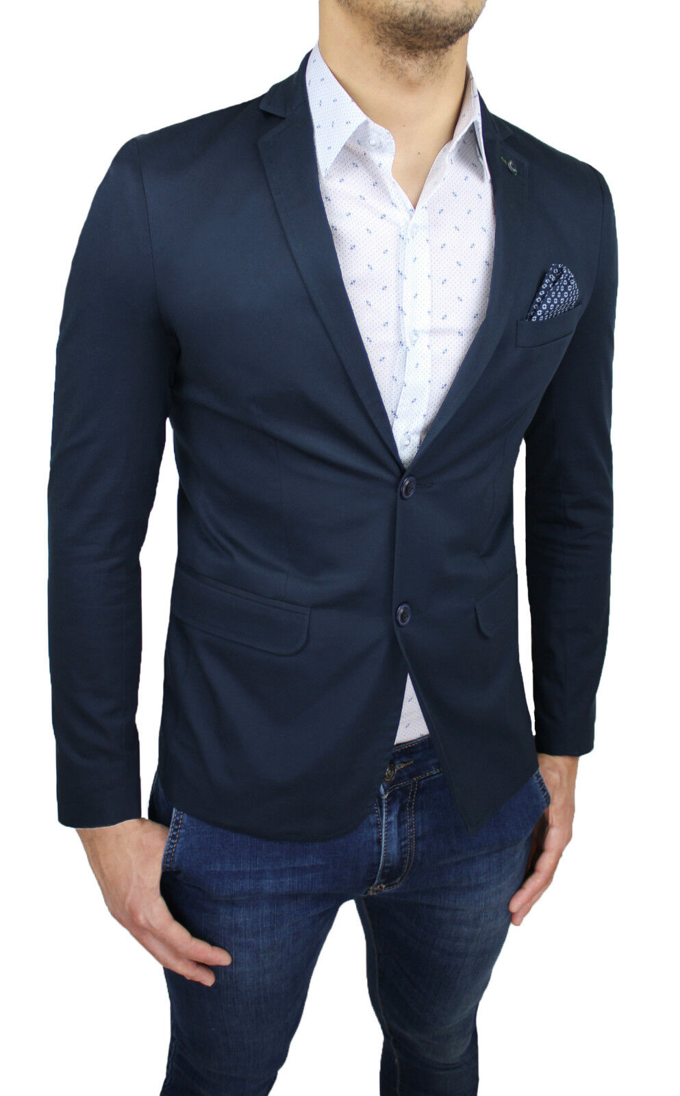 ELEGANTE GIACCA UOMO DIAMOND BLU NAVY JACKET SLIM FIT ADERENTE CASUAL IN COTONE