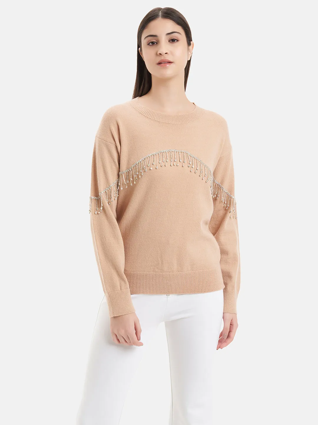 Embellished Fringed Pullover