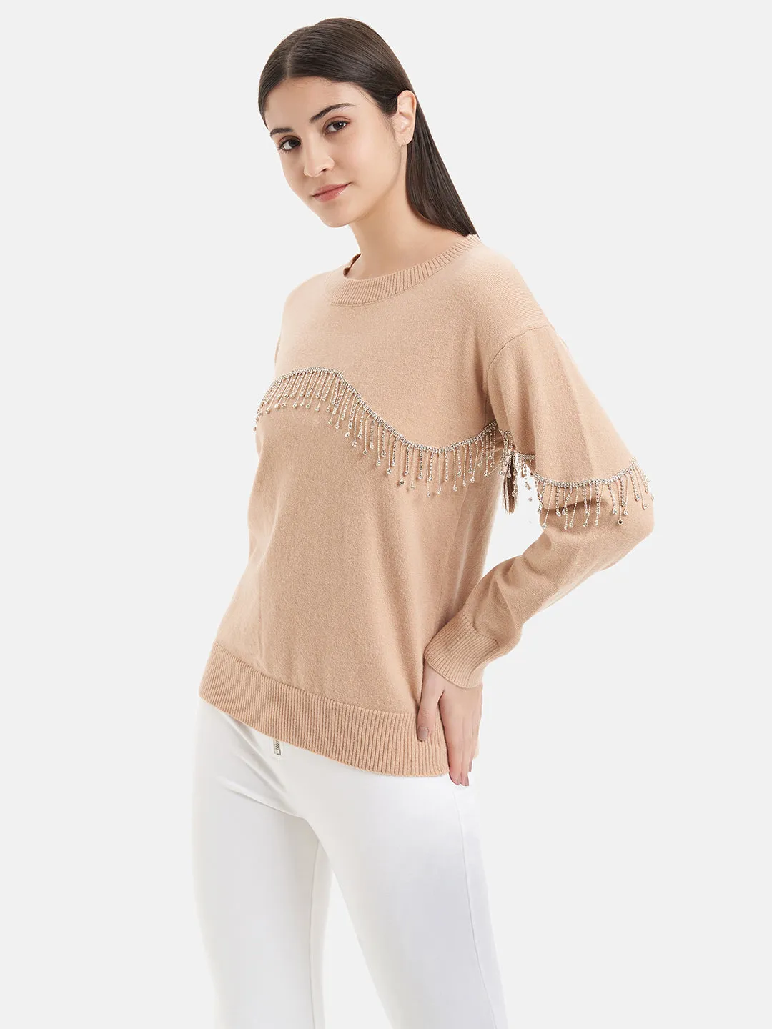 Embellished Fringed Pullover