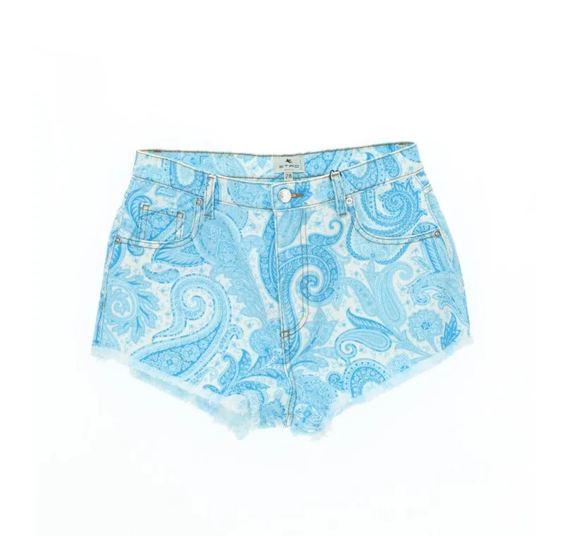 Etro Paisley Printed Denim Shorts