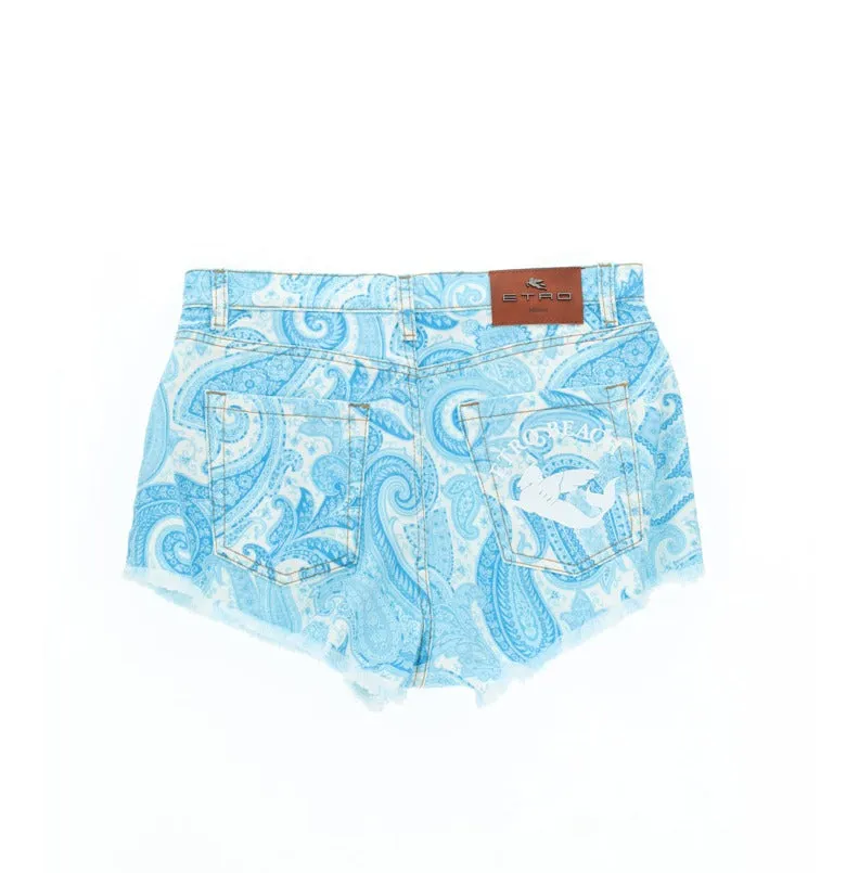 Etro Paisley Printed Denim Shorts