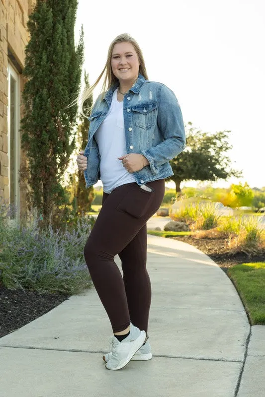 Full Length Leggings with Pocket in Brown