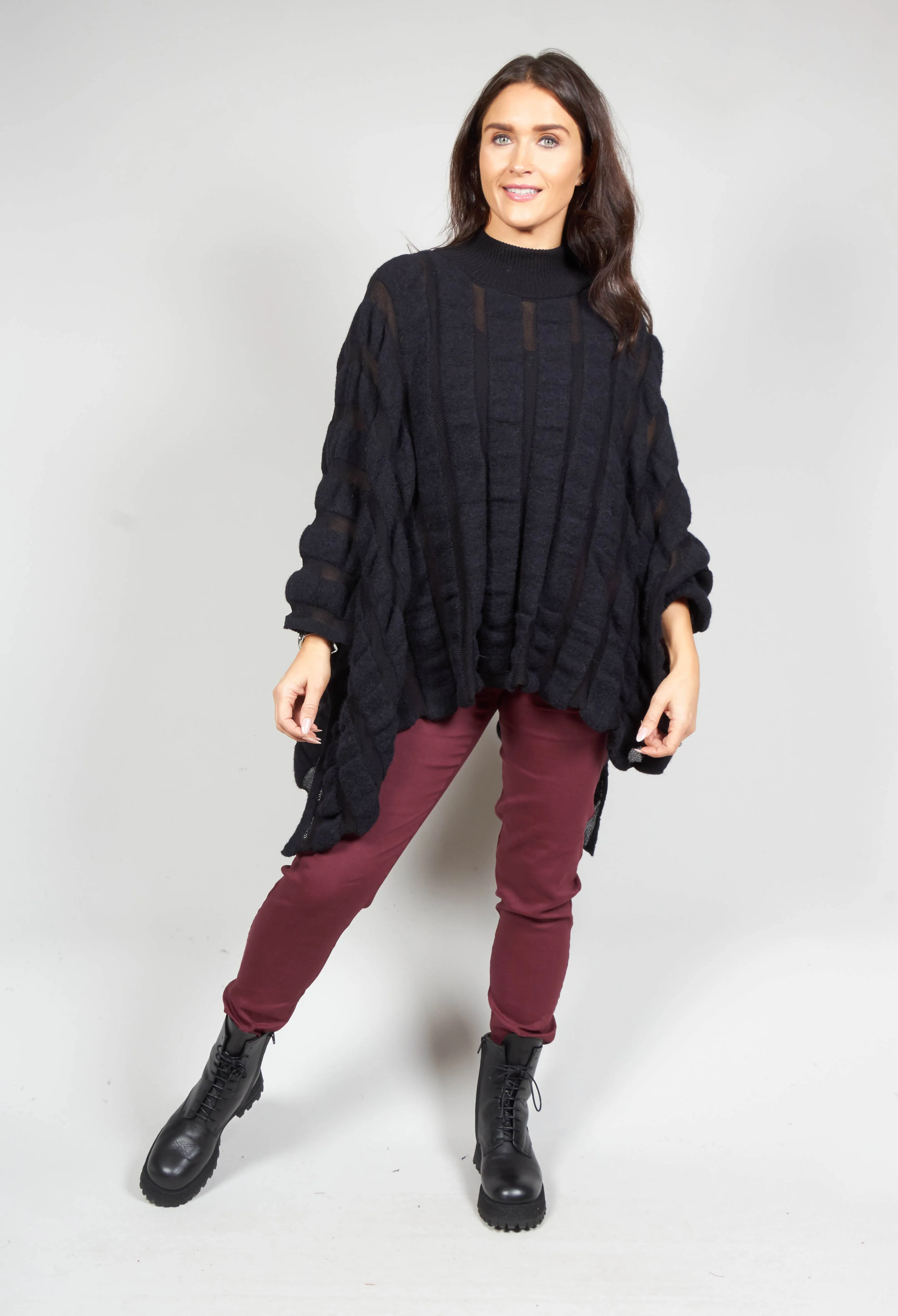 Funnel Neck Poncho in Black