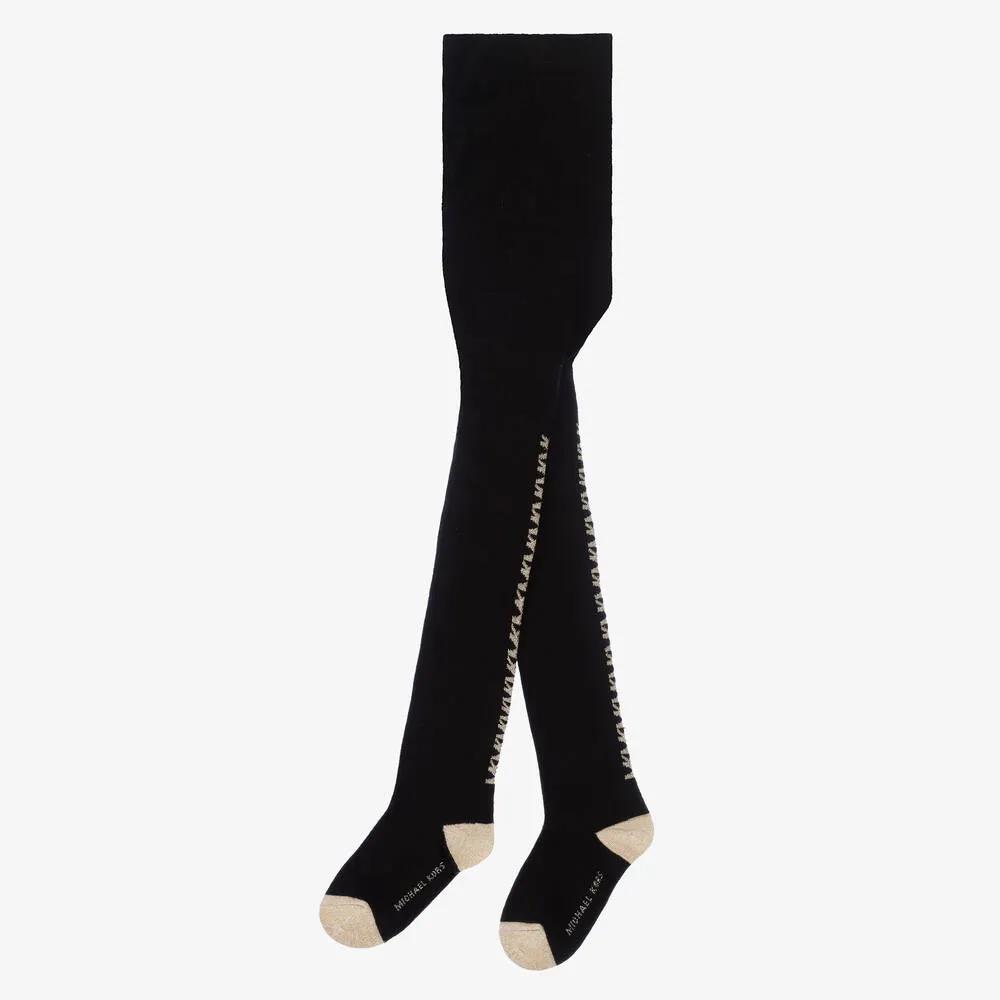 Girls Black & Gold Cotton Knit Tights