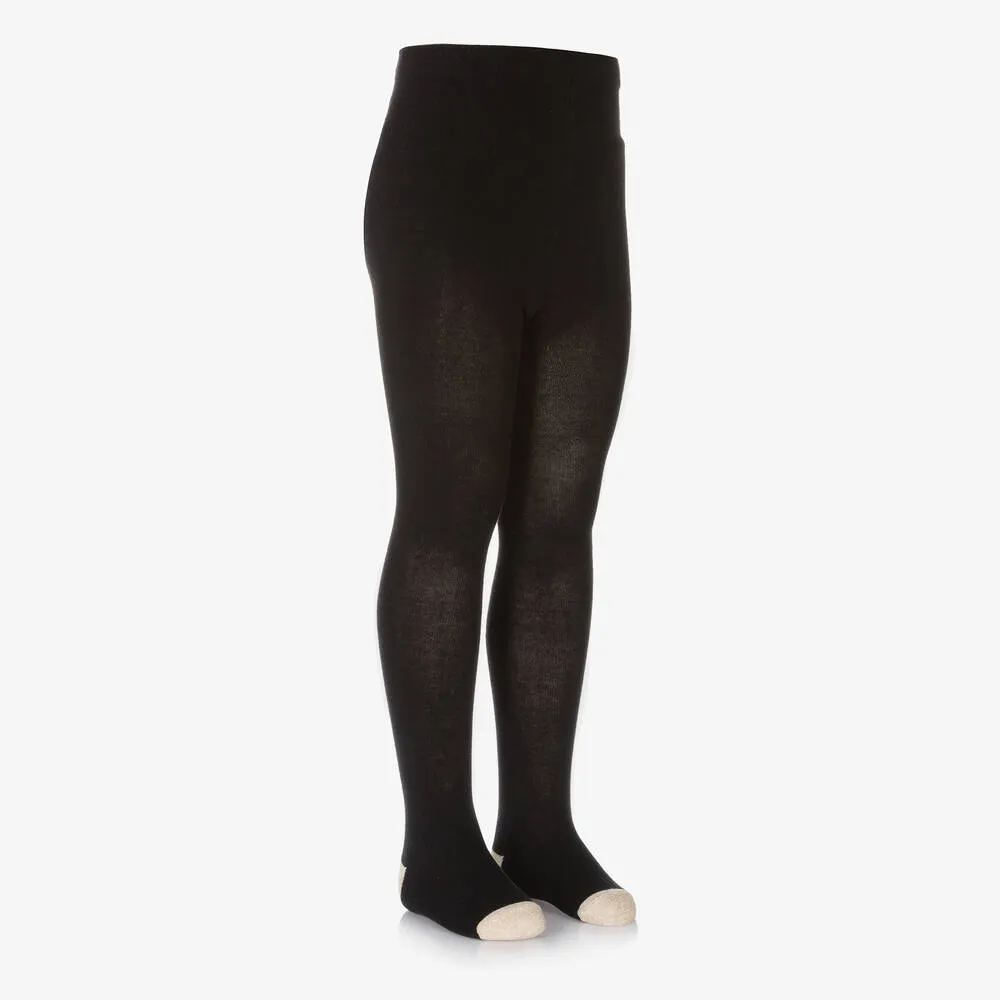 Girls Black & Gold Cotton Knit Tights