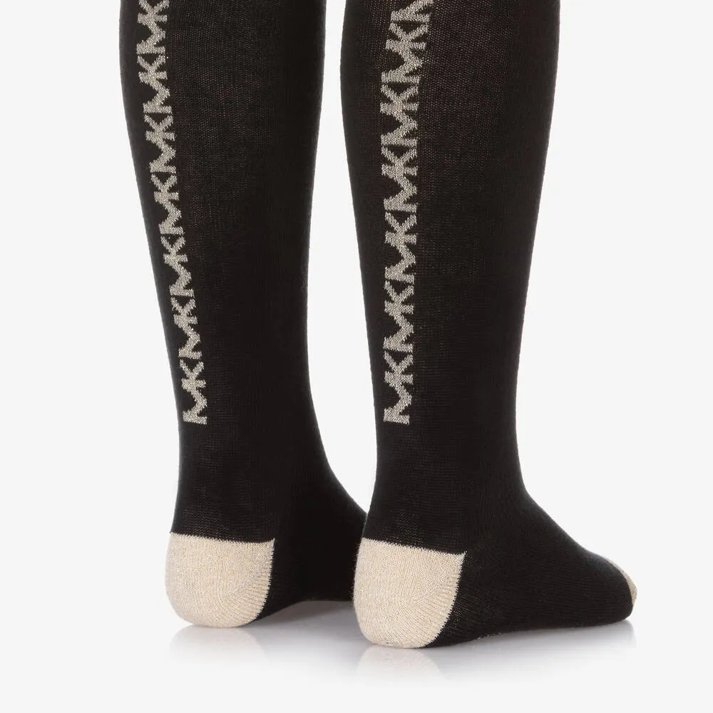 Girls Black & Gold Cotton Knit Tights