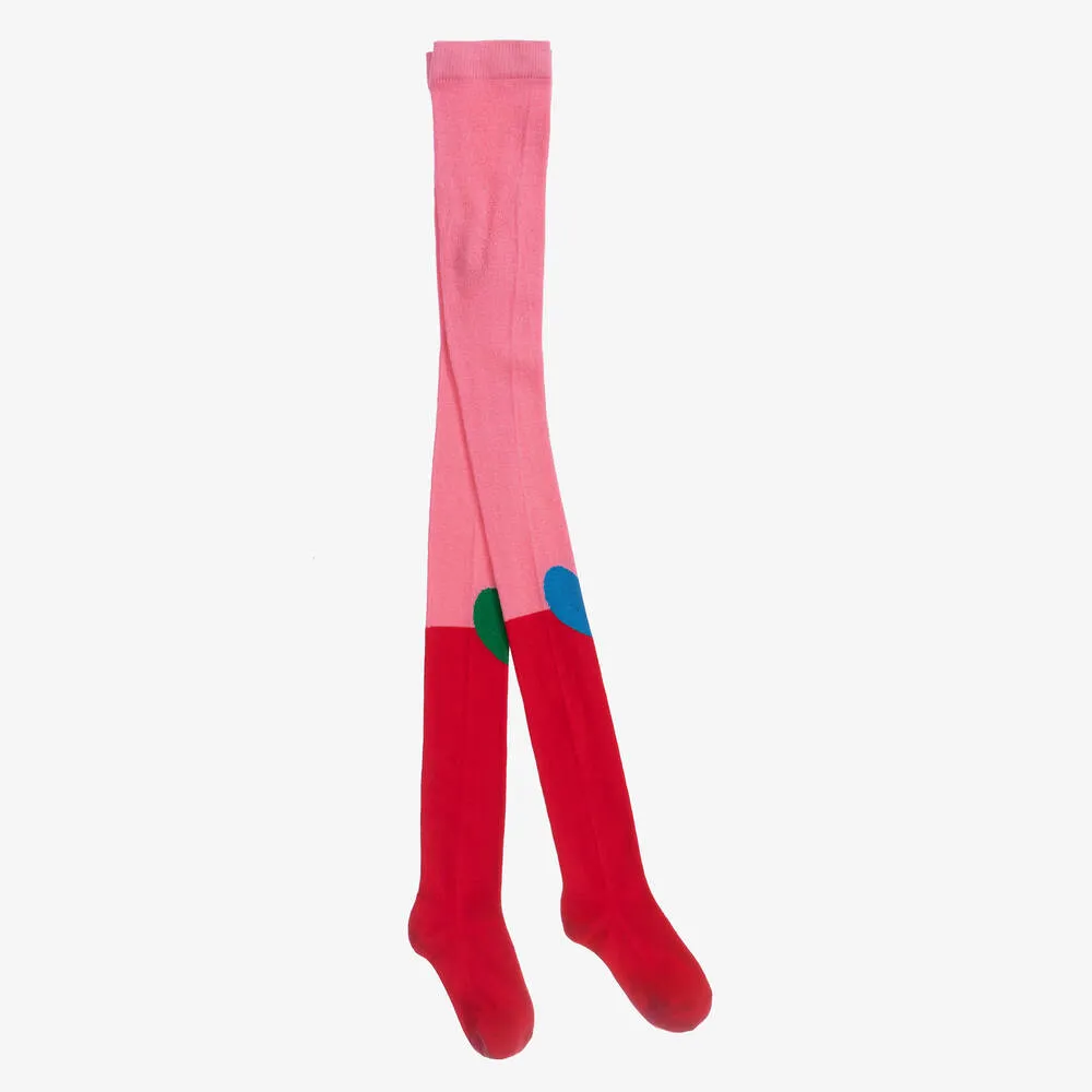 Girls Pink & Red Heart Tights