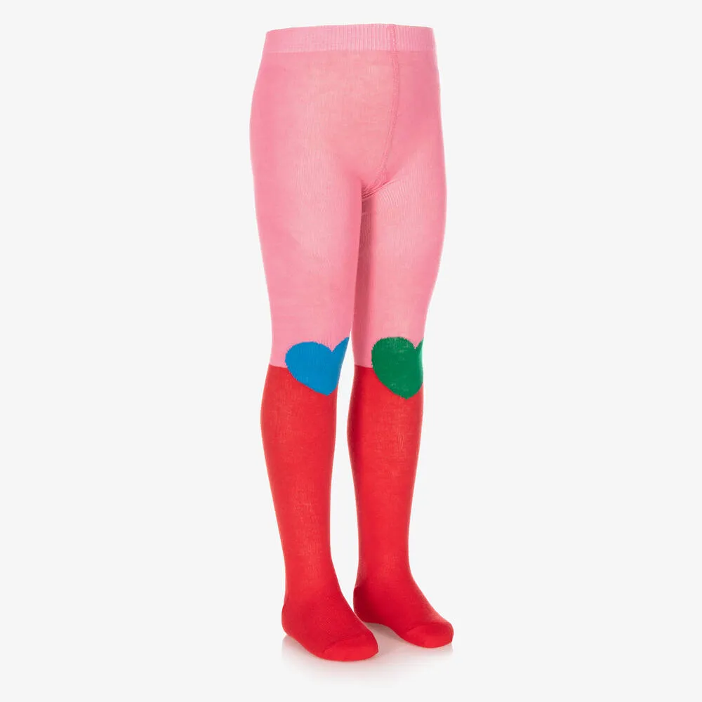 Girls Pink & Red Heart Tights