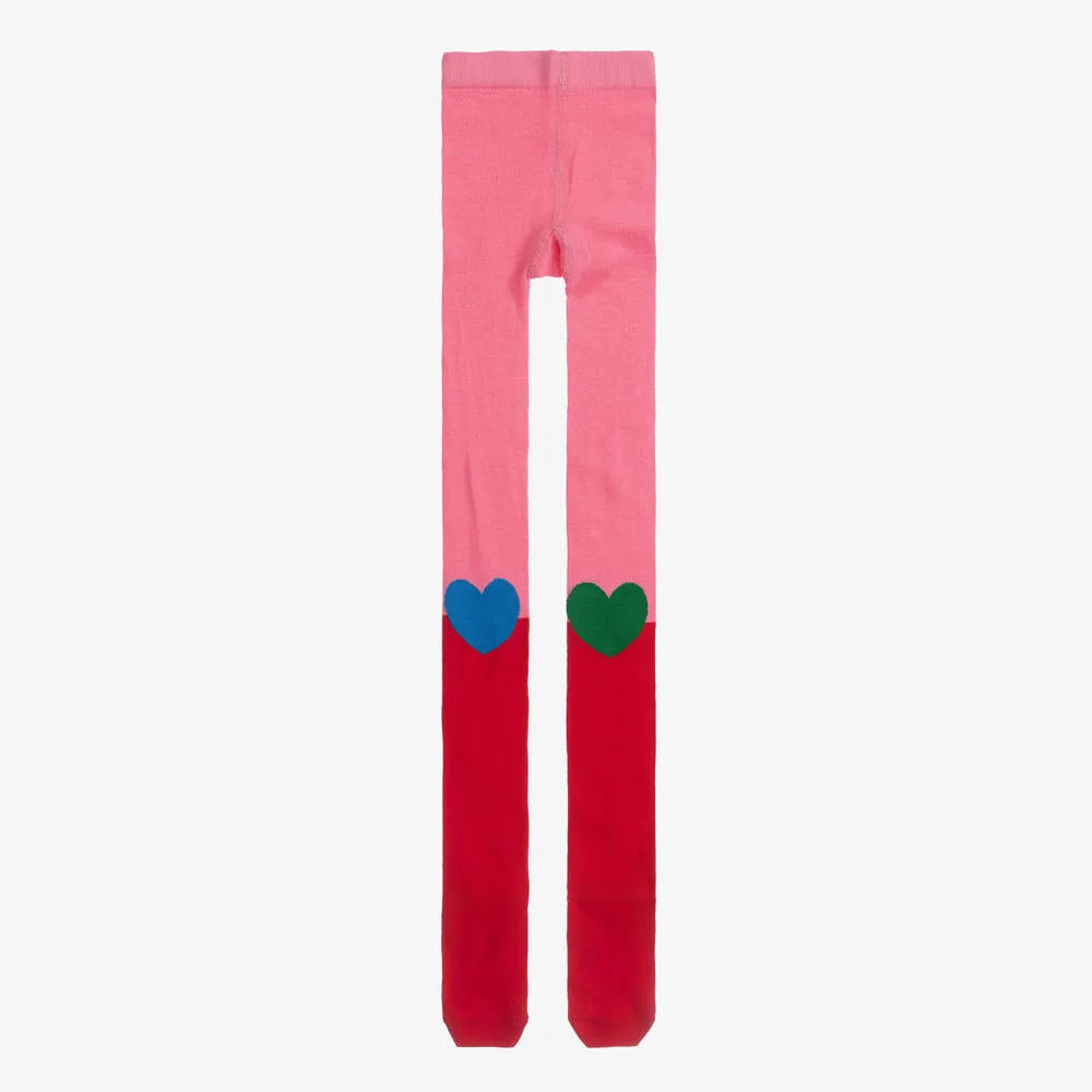 Girls Pink & Red Heart Tights